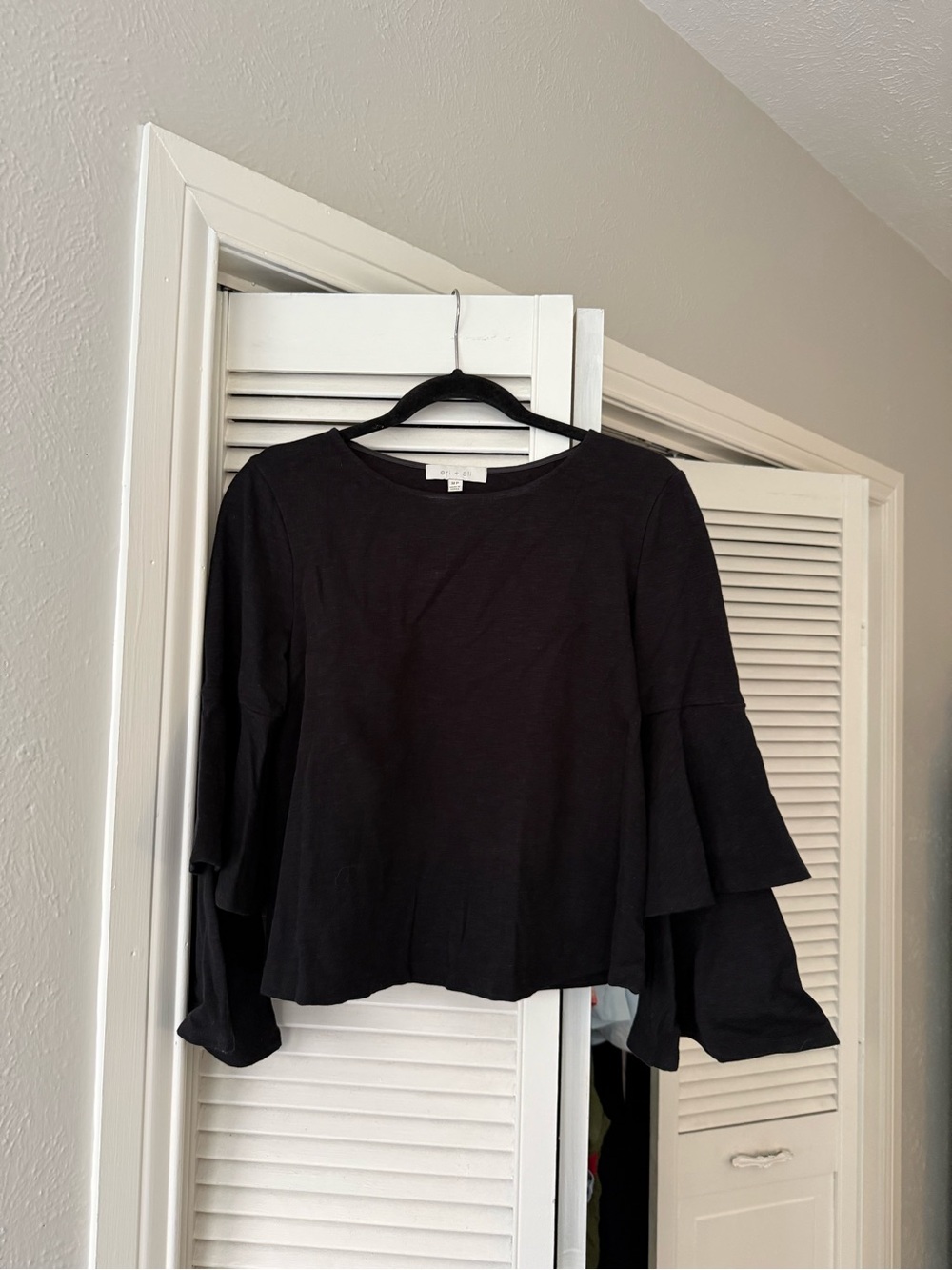 Anthropologie Black Layered Bell Sleeve Blouse